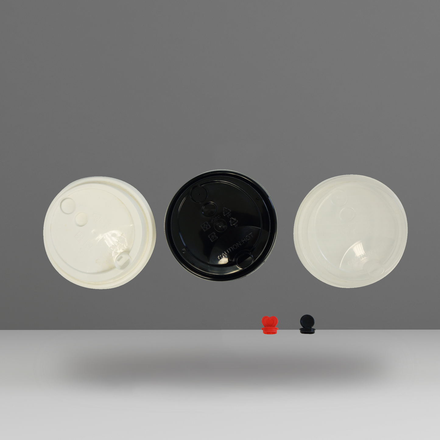 90mm PP Flat Lid w/Lid Plug (Black/White/Transparent)