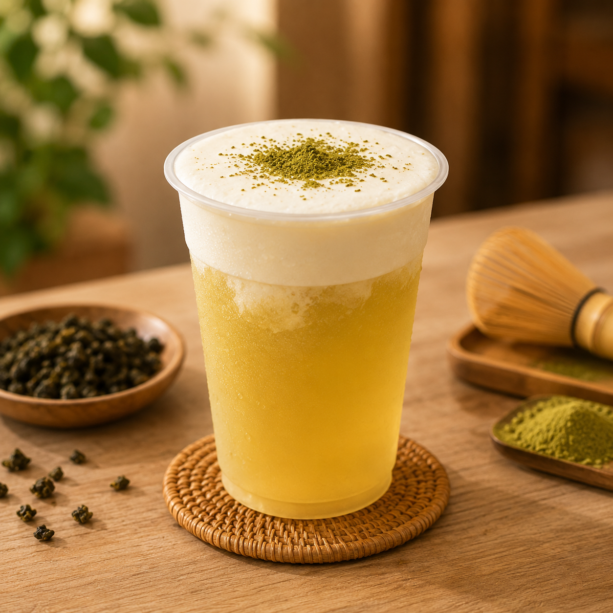 Creamy Watercome Iron Guan Yin milk foam tea topped with rich cheese foam, crafted with premium Taiwanese oolong tea for bubble tea cafés and specialty beverage shops