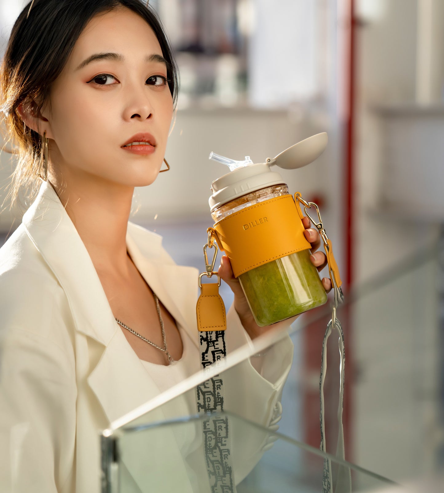 Stylish Water Bottle With Protective Carrying Sleeve and Strap