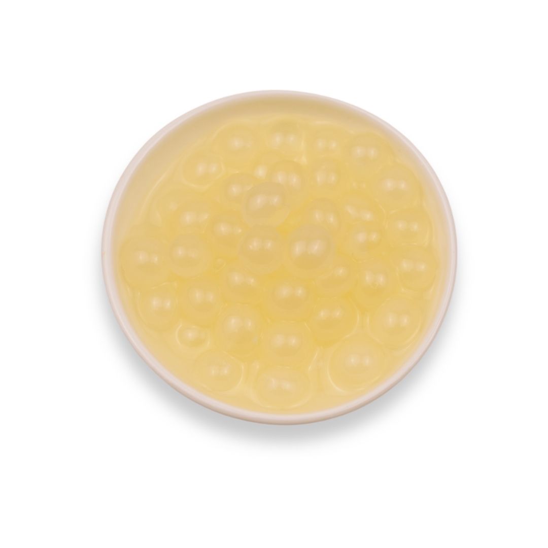 Watercome yogurt popping boba featuring juicy bursting pearls with creamy tangy yogurt flavor