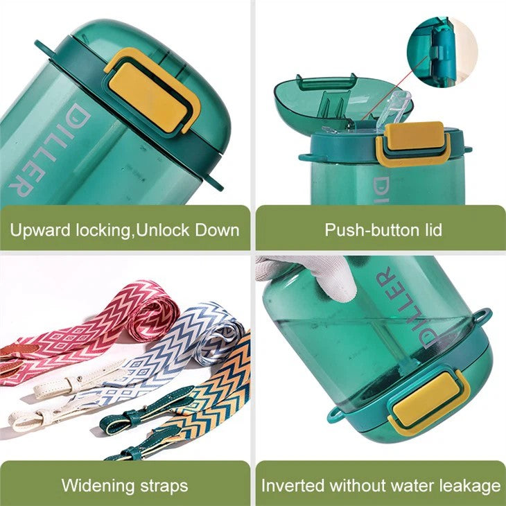 Sqaure BPA-Free Water Bottle With Straw