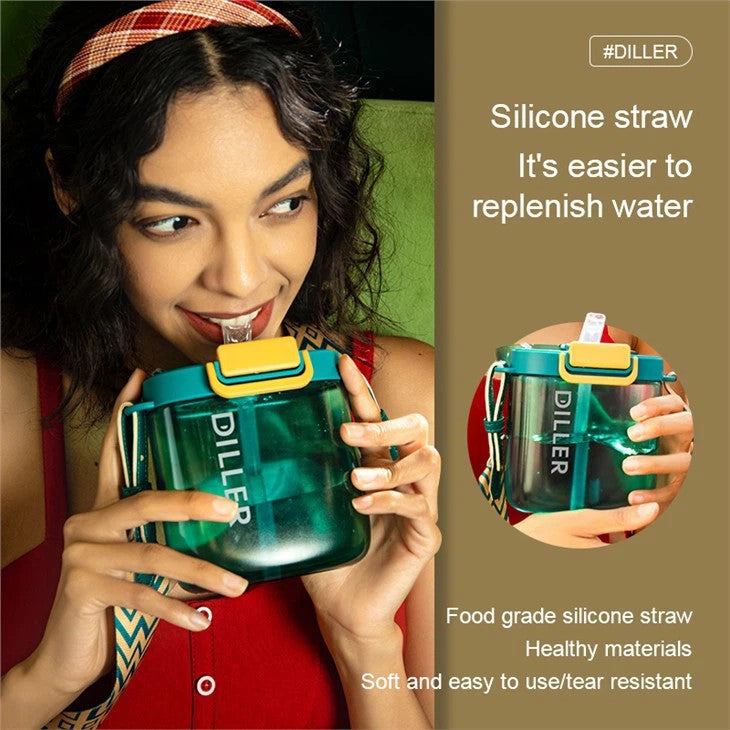 Sqaure BPA-Free Water Bottle With Straw