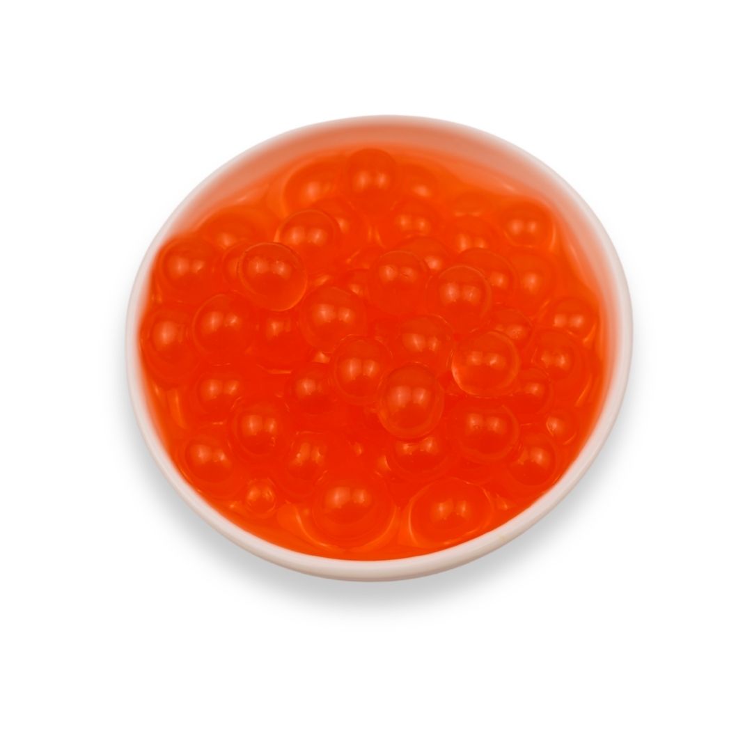 Frubo Pomegranate Popping Boba juicy bursting pearls with sweet tart pomegranate flavor for bubble tea and desserts