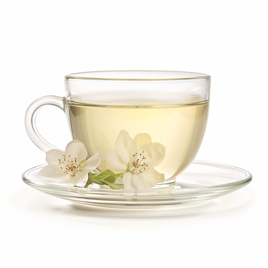 Freshly brewed Watercome Jasmine Green Tea with a light floral aroma and golden color, perfect for bubble tea, fruit tea, and iced tea