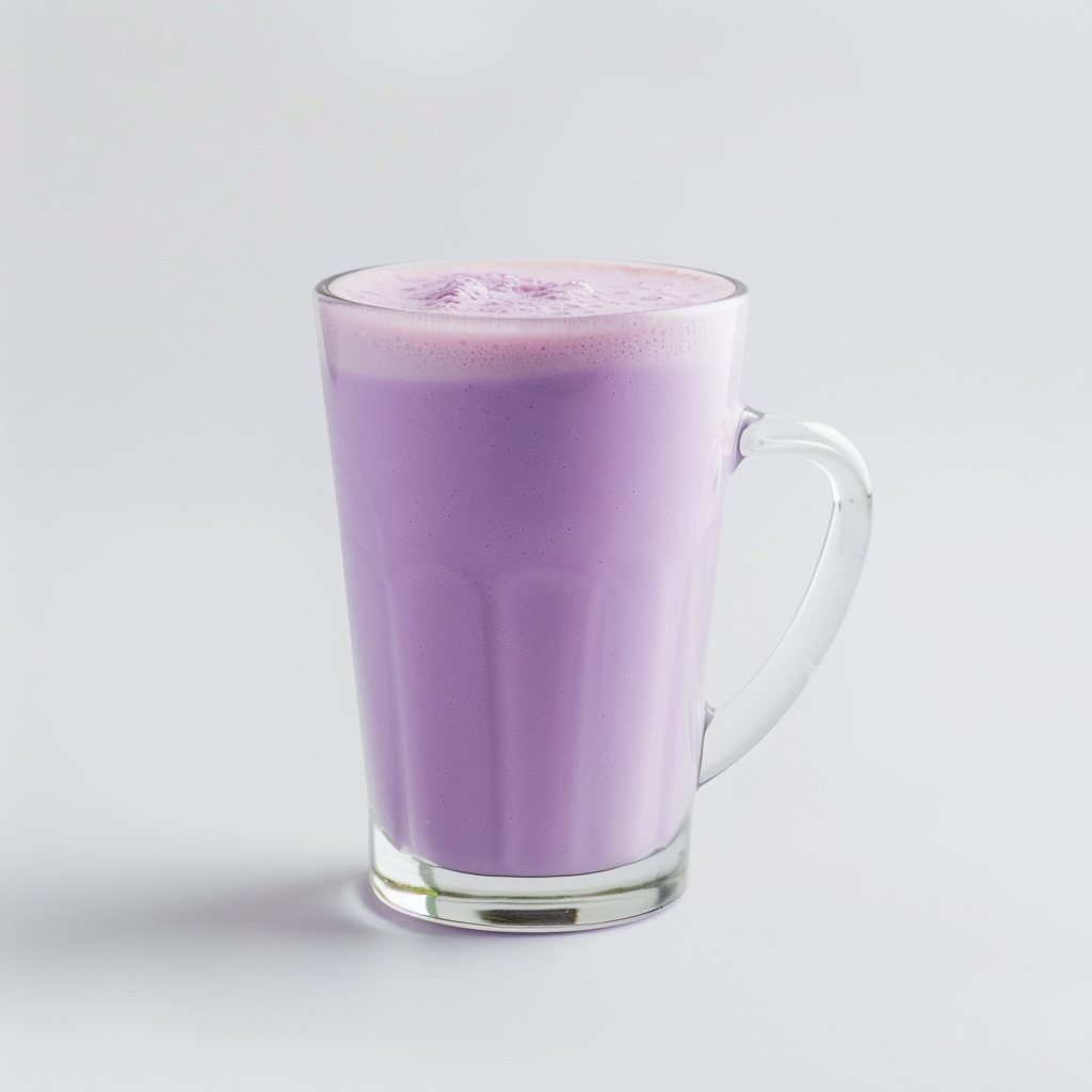 Warm taro latte made with Watercome taro powder featuring rich creamy taro taste