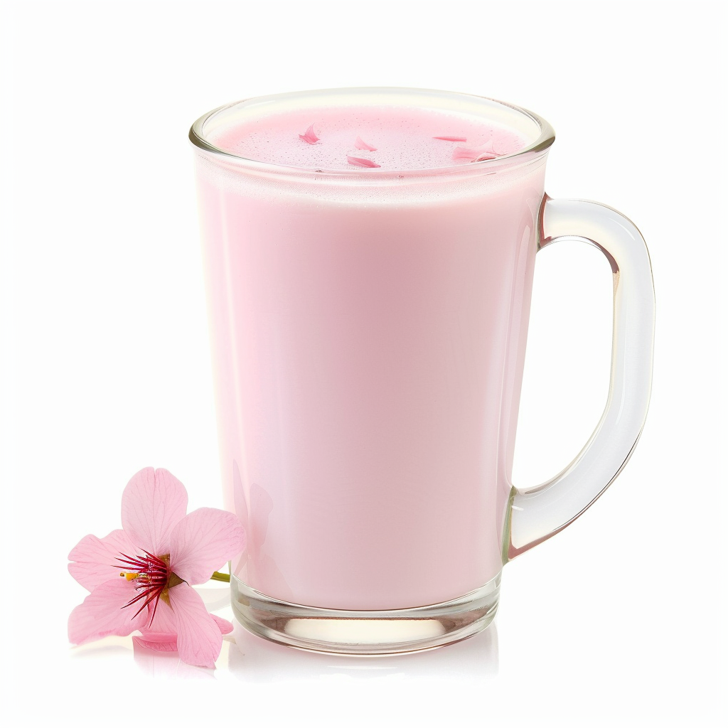 Pink sakura milk tea made with cherry blossom flavor powder for bubble tea and café beverages