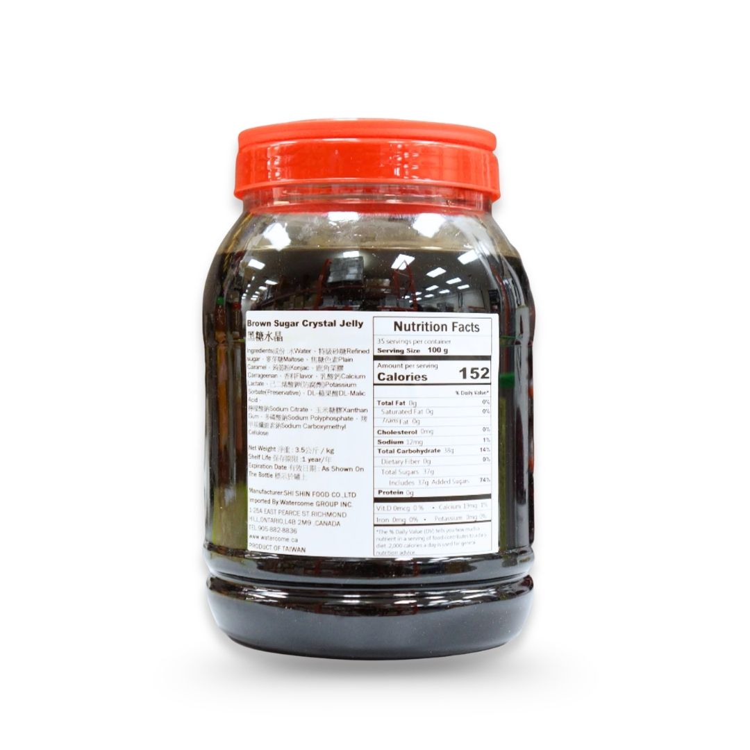 Watercome Brown Sugar Crystal Jelly in  packaging, ready-to-use chewy brown sugar jelly with rich caramelized flavor for bubble tea, milk tea, desserts, and specialty beverages