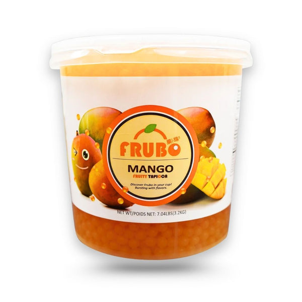 Frubo Mango Popping Boba bursting juice pearls ready-to-use topping for bubble tea fruit tea smoothies desserts and frozen treats