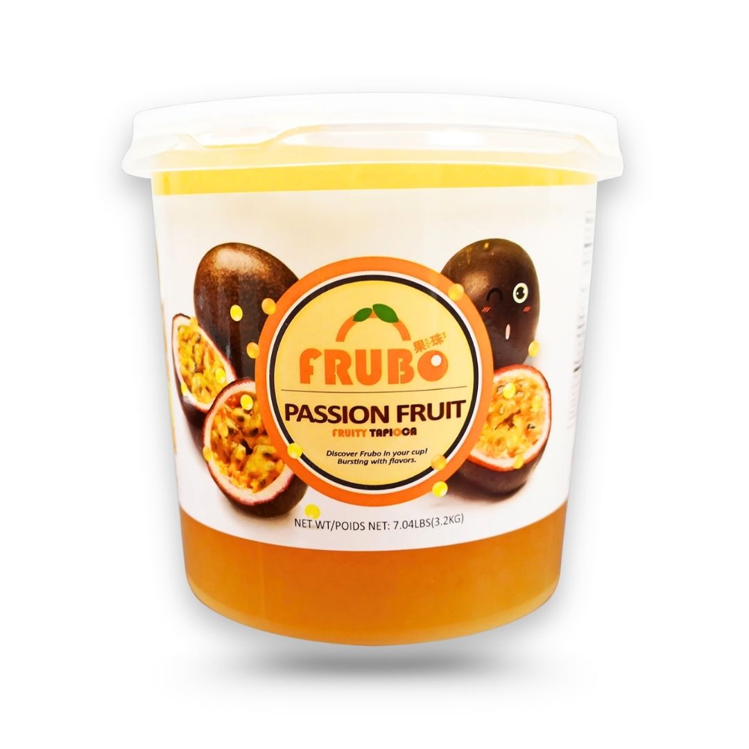 Frubo Passion Fruit Popping Boba bursting juice pearls ready-to-use topping for bubble tea fruit tea desserts and frozen treats