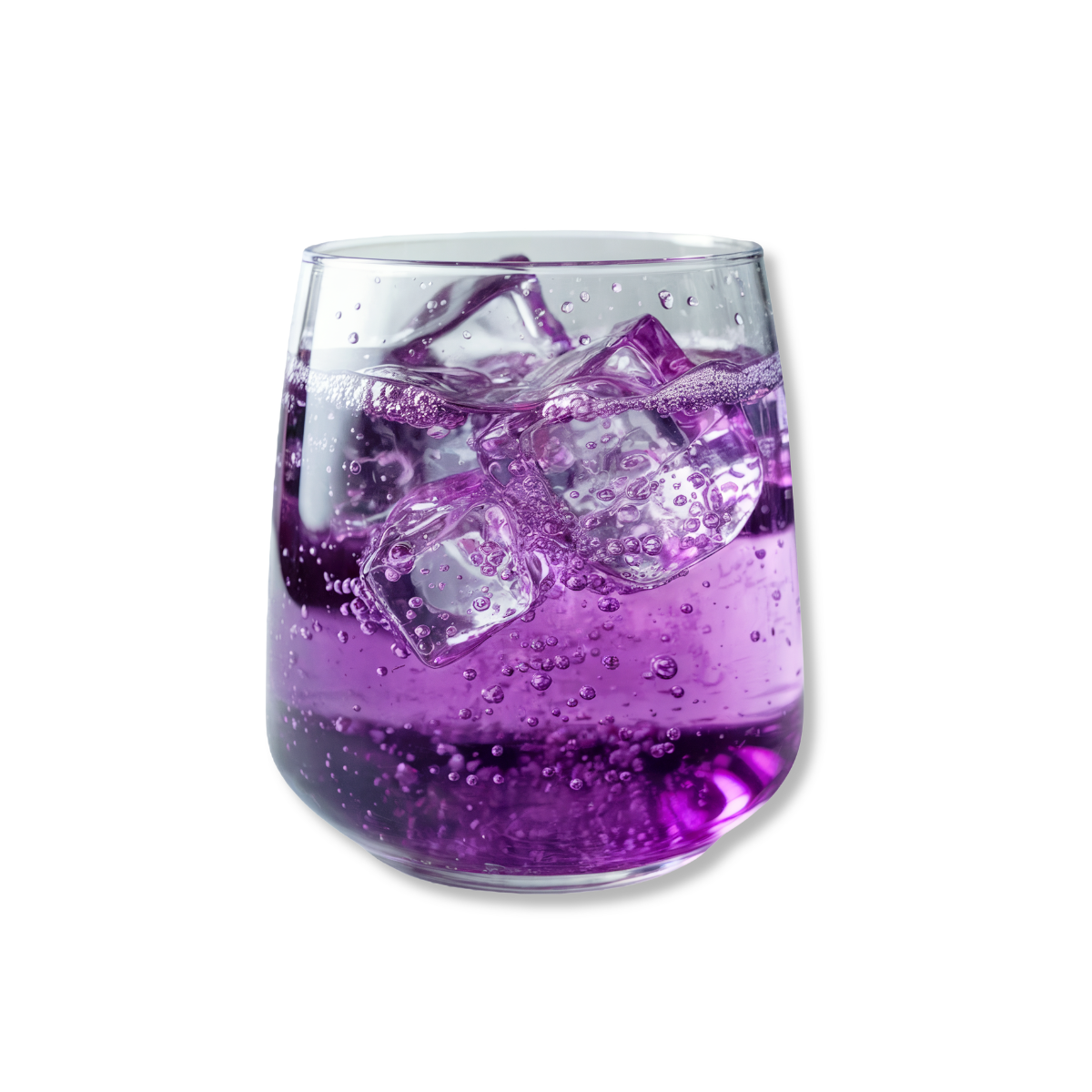 Refreshing purple grape soda with ice and sparkling bubbles