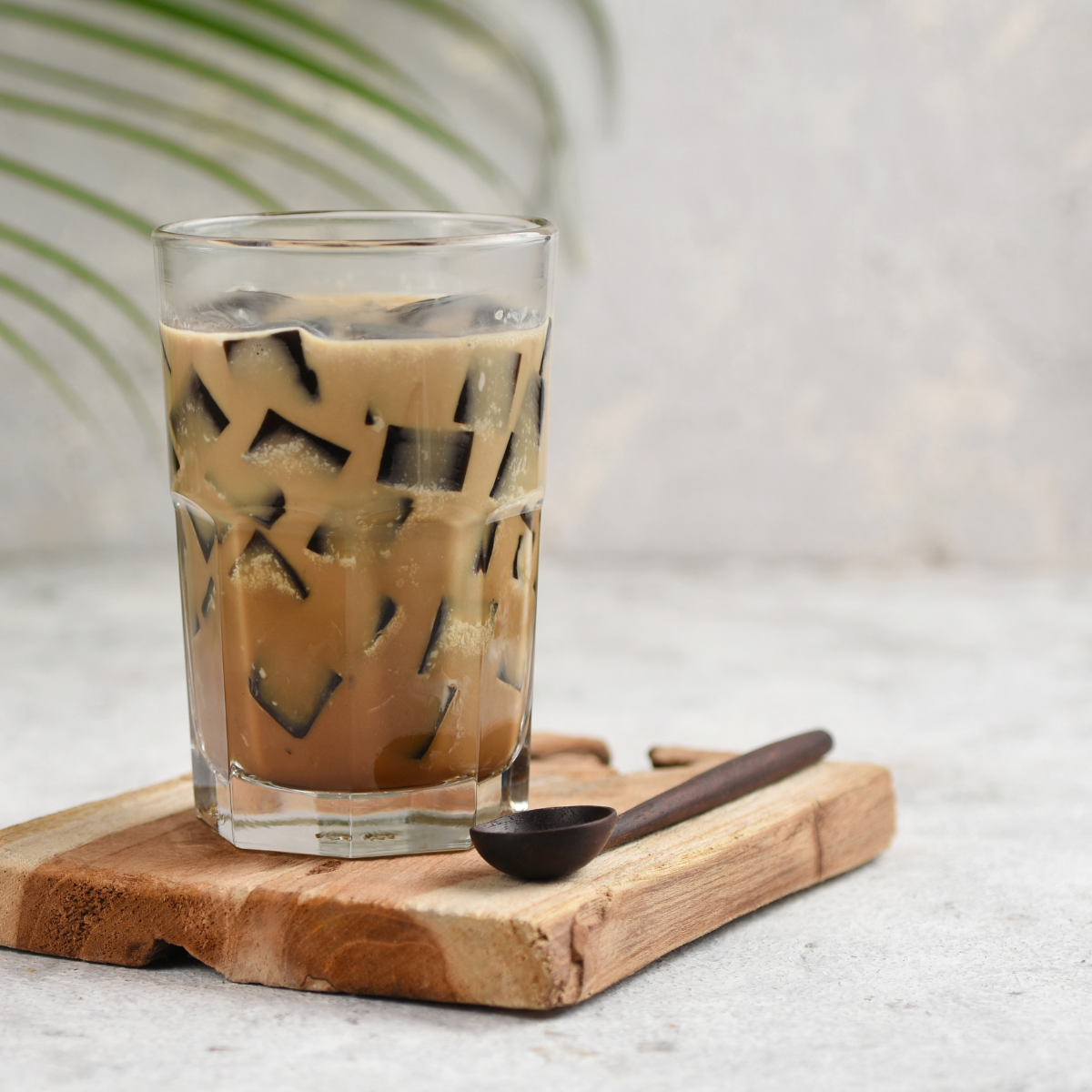bubble tea with grass jelly cubes made from herbal jelly powder for café drinks and Asian desserts
