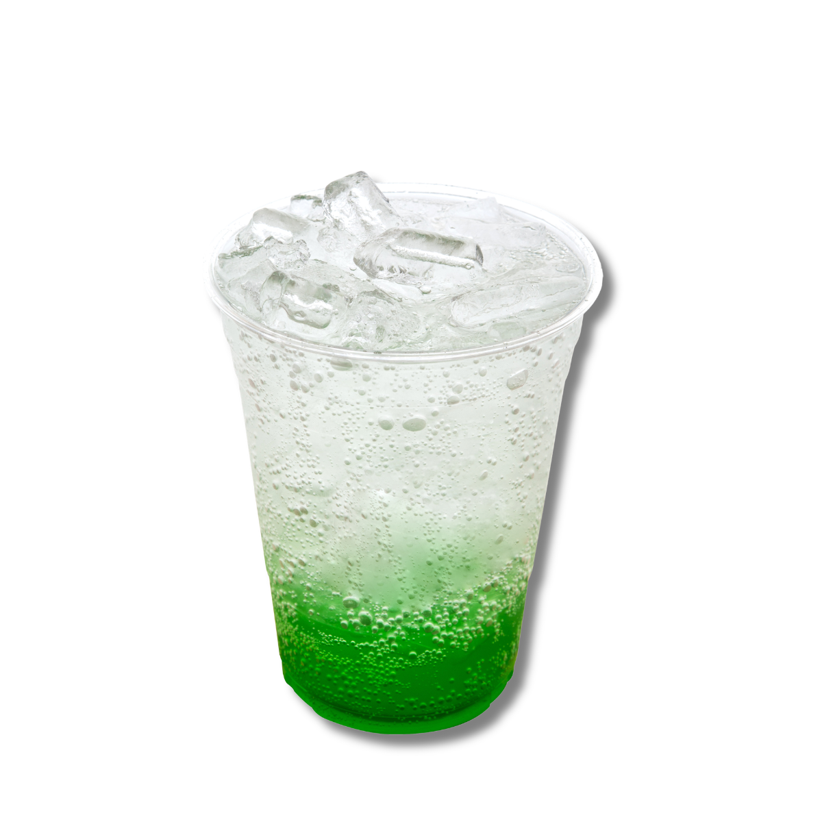 Refreshing green apple soda with ice and sparkling bubbles