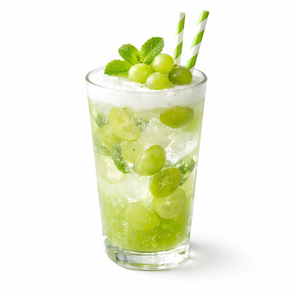 sparkling green grape drink with fresh grapes for refreshing beverage