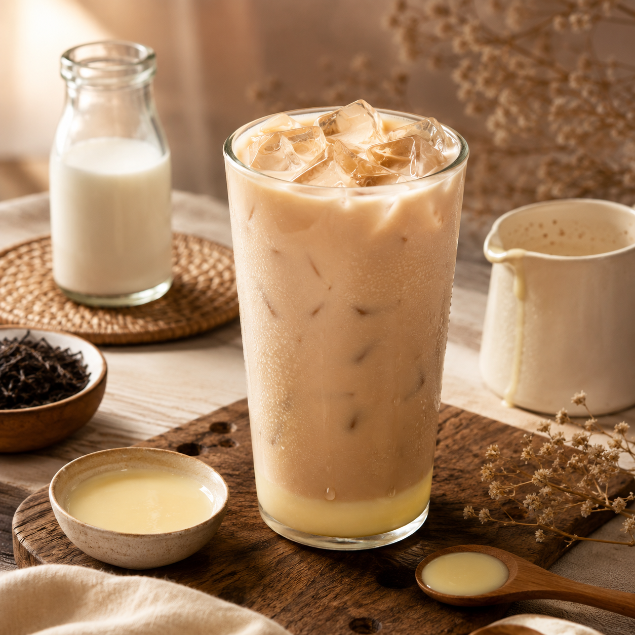 Hokkaido milk tea made with creamy milk tea powder featuring rich dairy flavor smooth texture and refreshing iced presentation