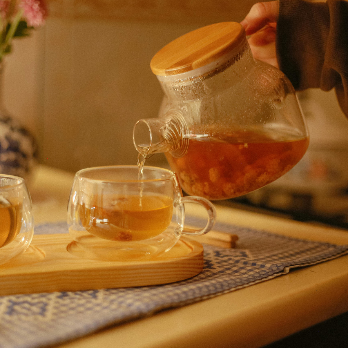 Premium honey tea beverage prepared with honey syrup featuring natural floral sweetness and soothing flavor