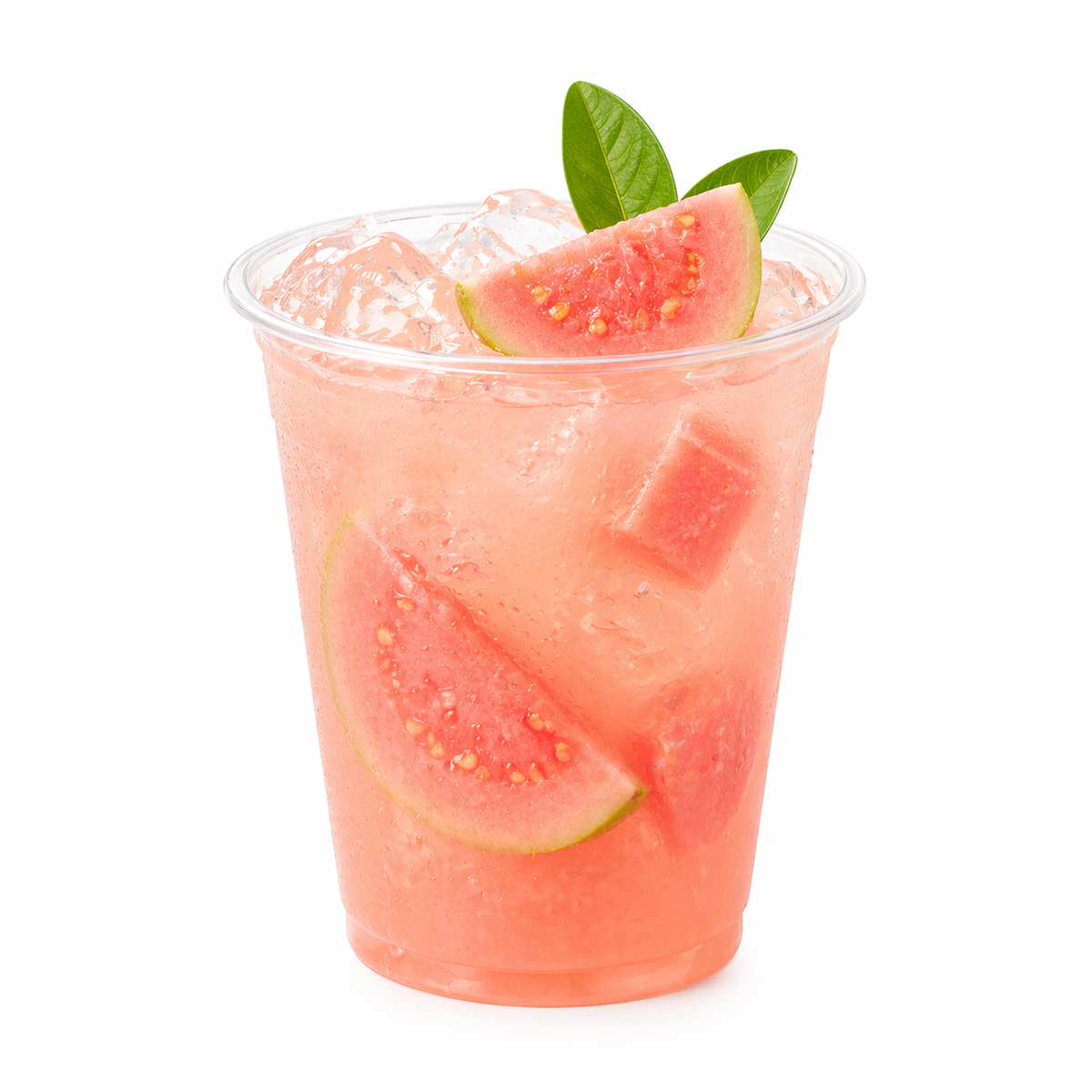Refreshing pink guava drinks with fresh guava for fruit tea and specialty café beverages