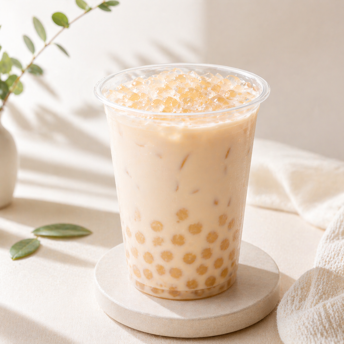 Iced yogurt bubble tea with tapioca pearls and creamy sweet tangy flavor for café and bubble tea menus