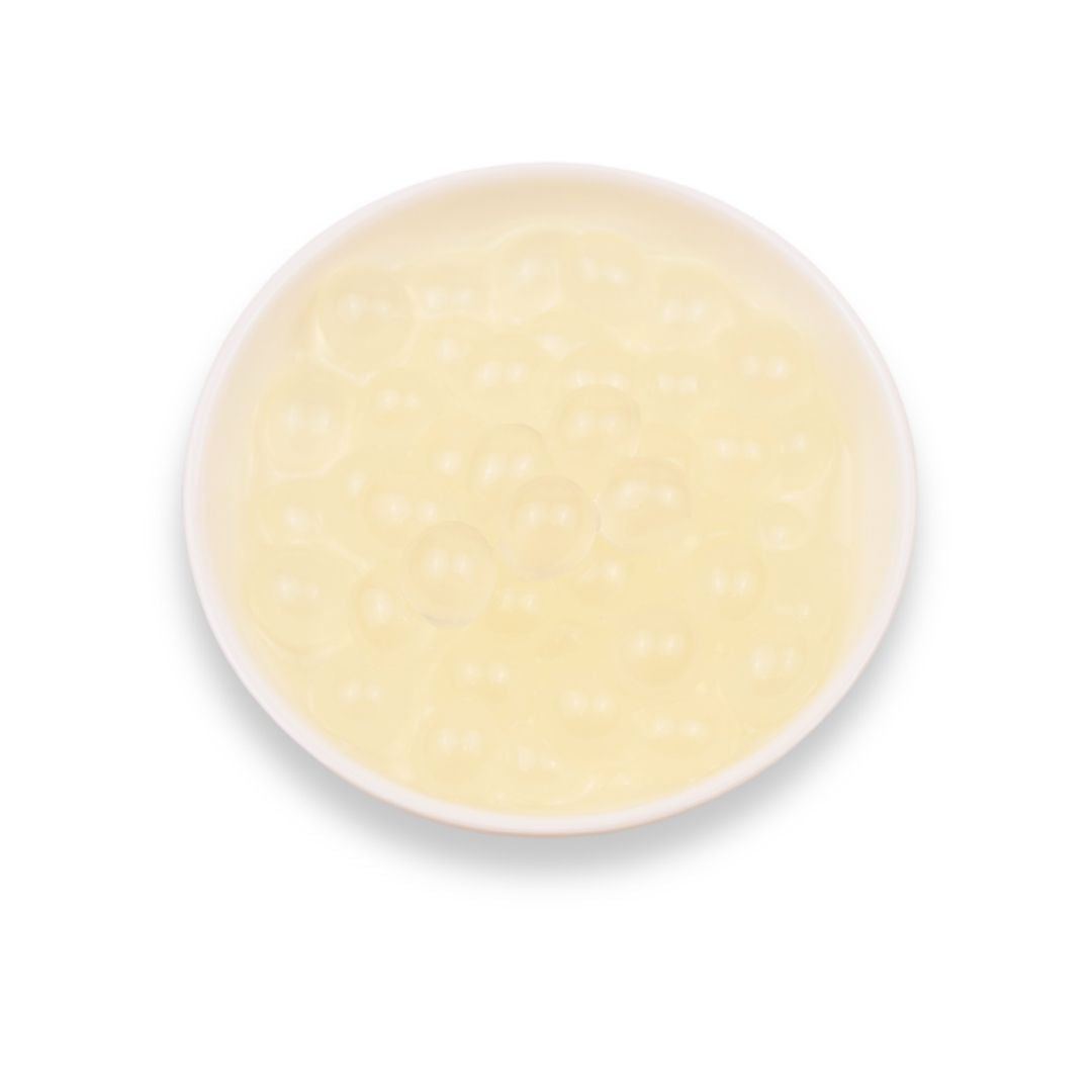 Watercome Litchi Frubo Popping Boba pearls with juicy bursting centers and authentic lychee flavor, ideal for bubble tea, fruit tea, smoothies, frozen yogurt, and dessert toppings