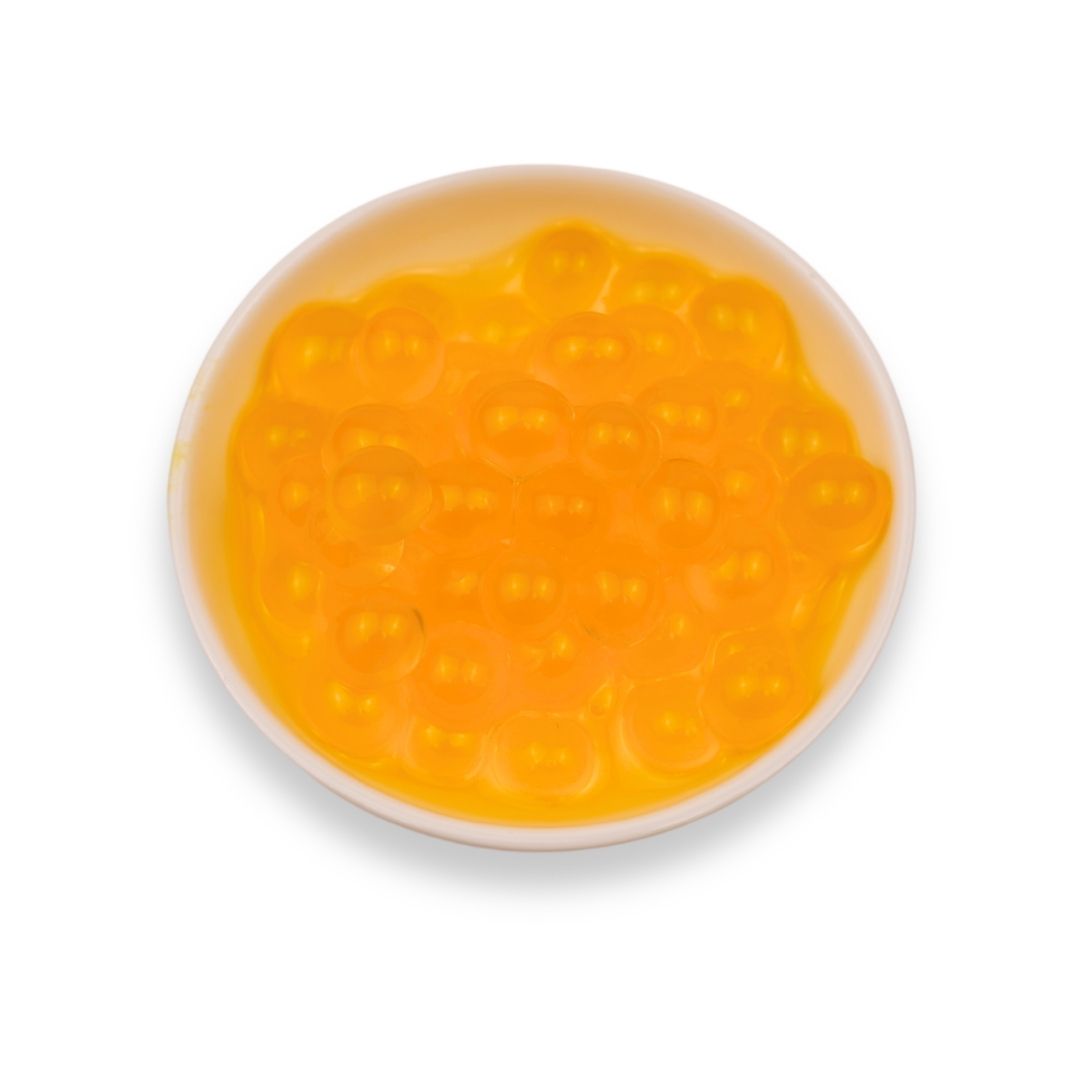 Frubo Mango Popping Boba juicy bursting pearls with tropical mango flavor for bubble tea smoothies and desserts