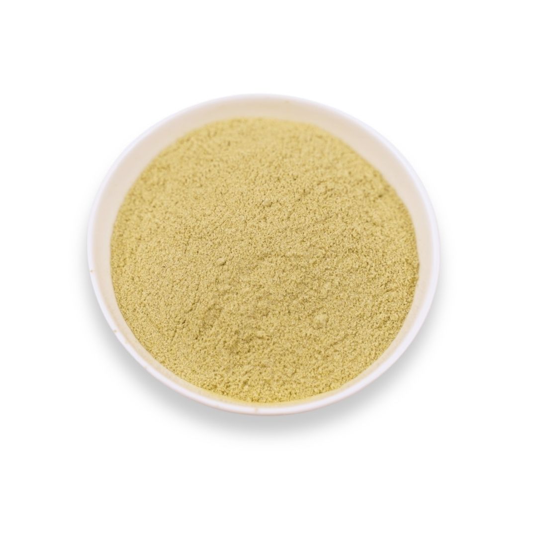 matcha powder in bowl for making green tea lattes bubble tea and desserts