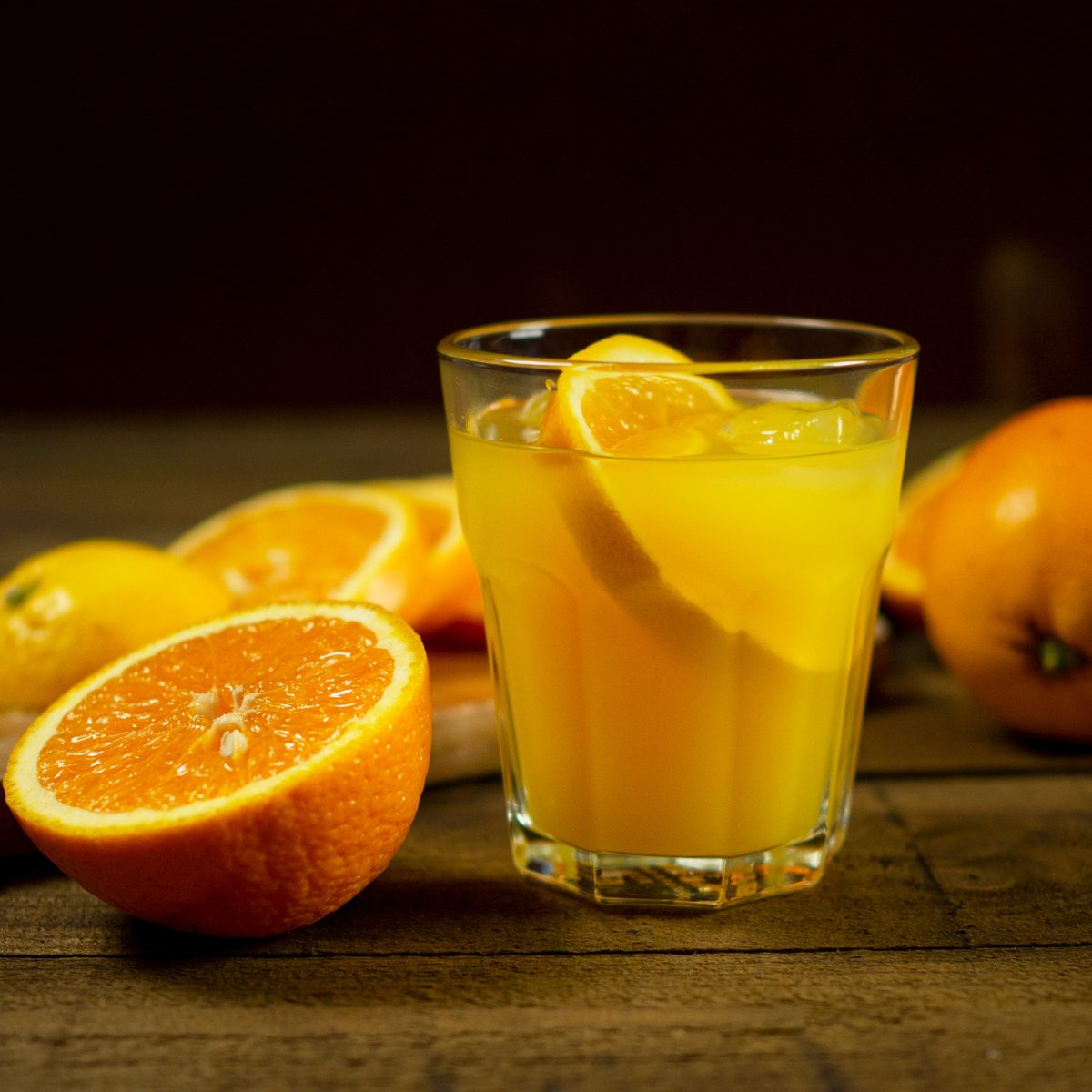 Refreshing orange flavored drink with fresh citrus slices for fruit tea and specialty beverage menu