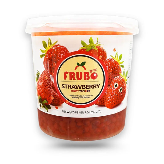 Watercome Strawberry Frubo Popping Boba in a 3.2kg tub, ready-to-use juice-filled bursting pearls for bubble tea, fruit tea, smoothies, frozen yogurt, and desserts.