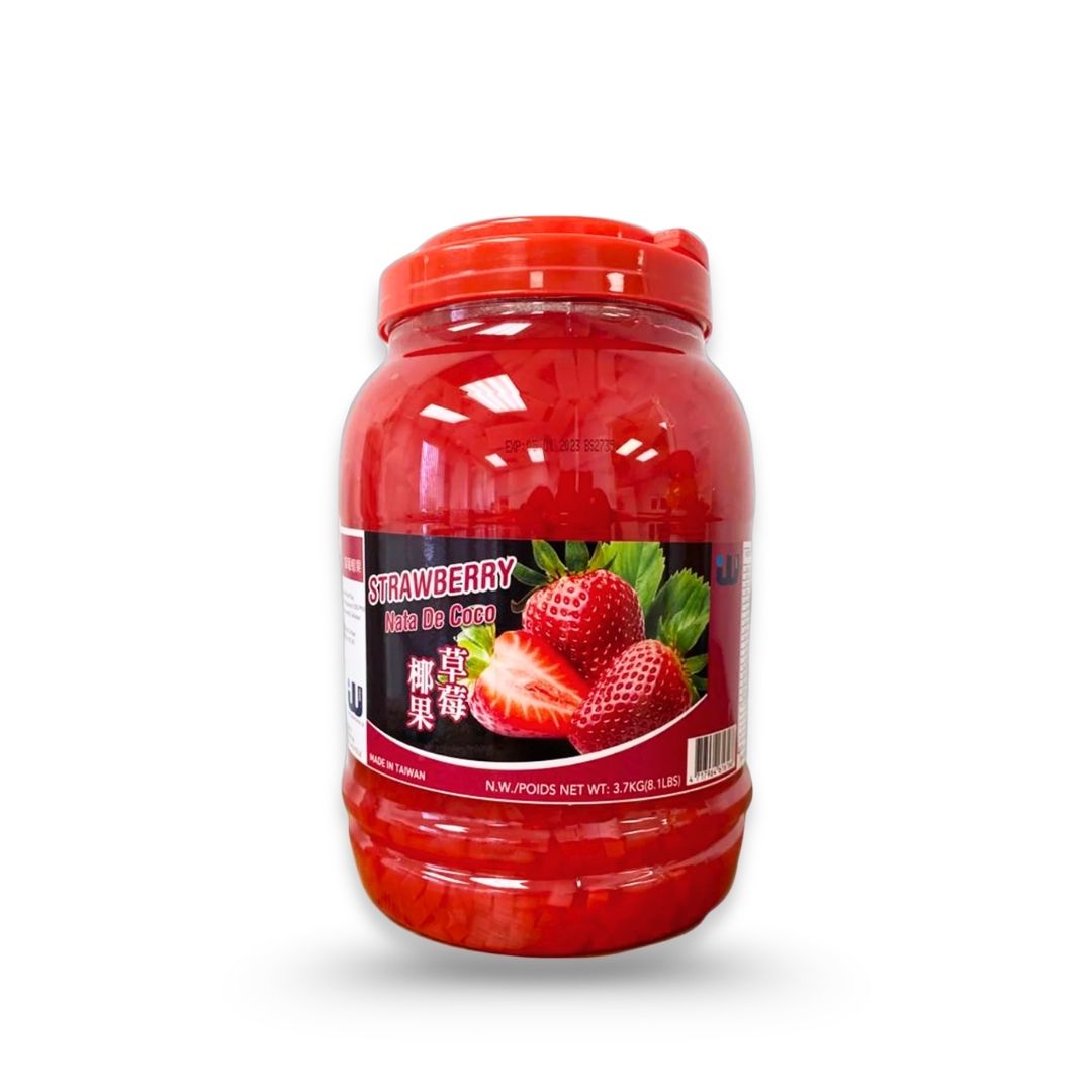 Ready-to-use Strawberry Nata de Coco chewy coconut jelly topping with sweet strawberry flavor for bubble tea smoothies desserts and frozen yogurt