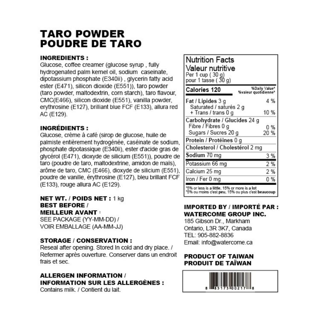 Watercome taro powder ingredients and nutrition facts for beverage and dessert use