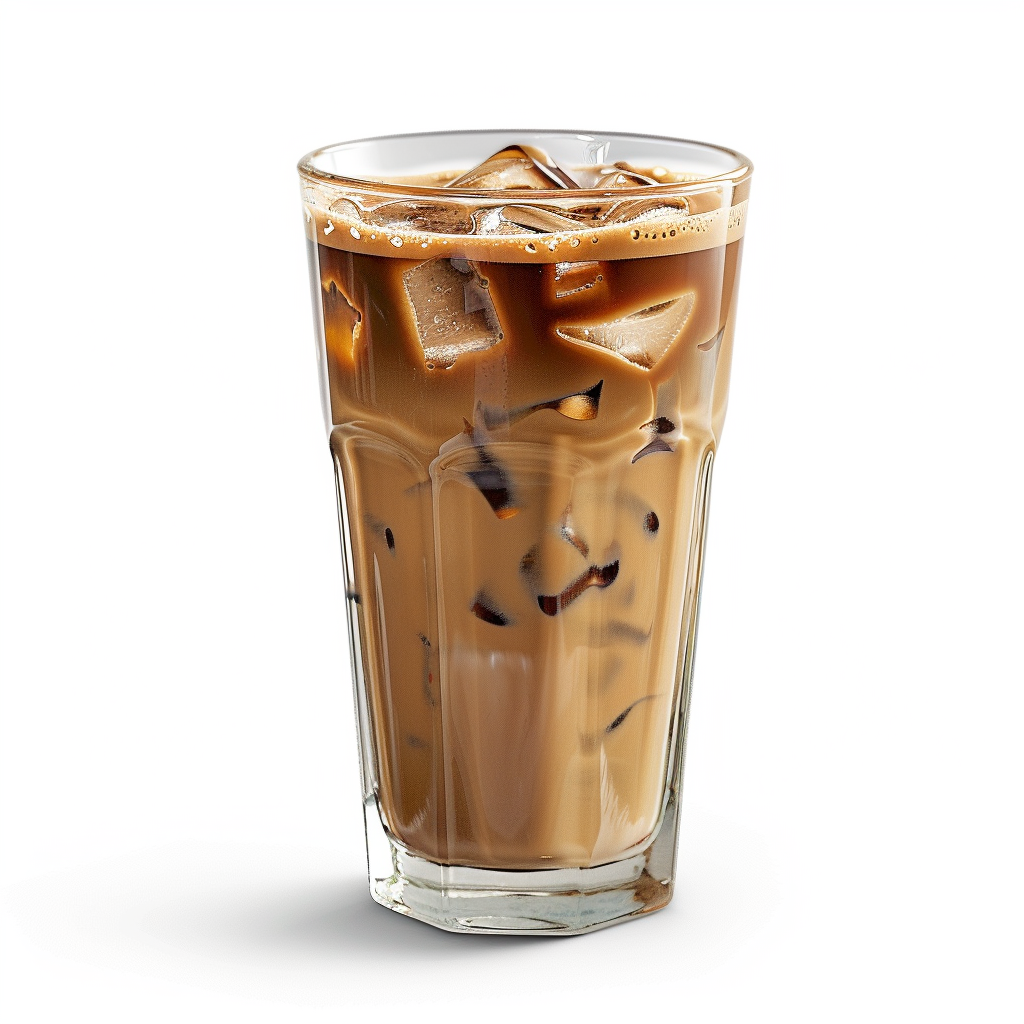 Iced coffee drink with creamy texture and ice cubes, made from instant coffee powder