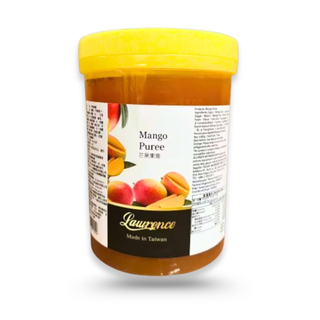 Watercome Mango Puree in a bottle, made in Taiwan and ideal for bubble tea, smoothies, slushes, fruit tea, desserts, cocktails, and bakery applications.