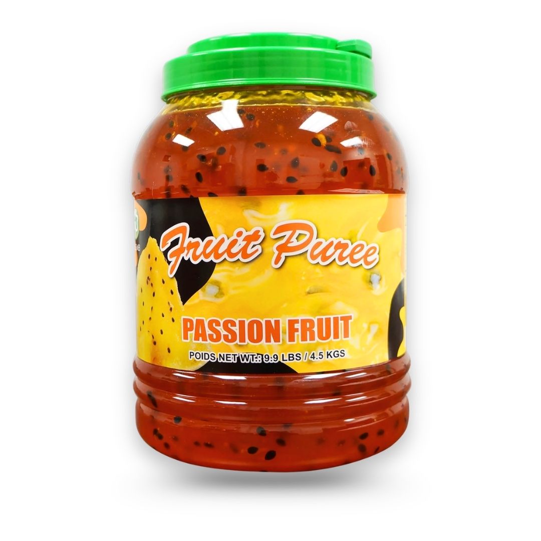 Watercome Passion Fruit Puree with real passion fruit pulp and seeds for bubble tea, smoothies, fruit teas, and desserts