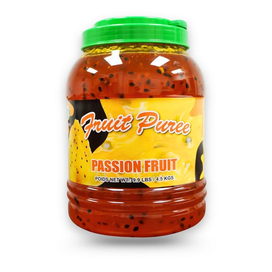 Watercome Passion Fruit Puree with real passion fruit pulp and seeds for bubble tea, smoothies, fruit teas, and desserts