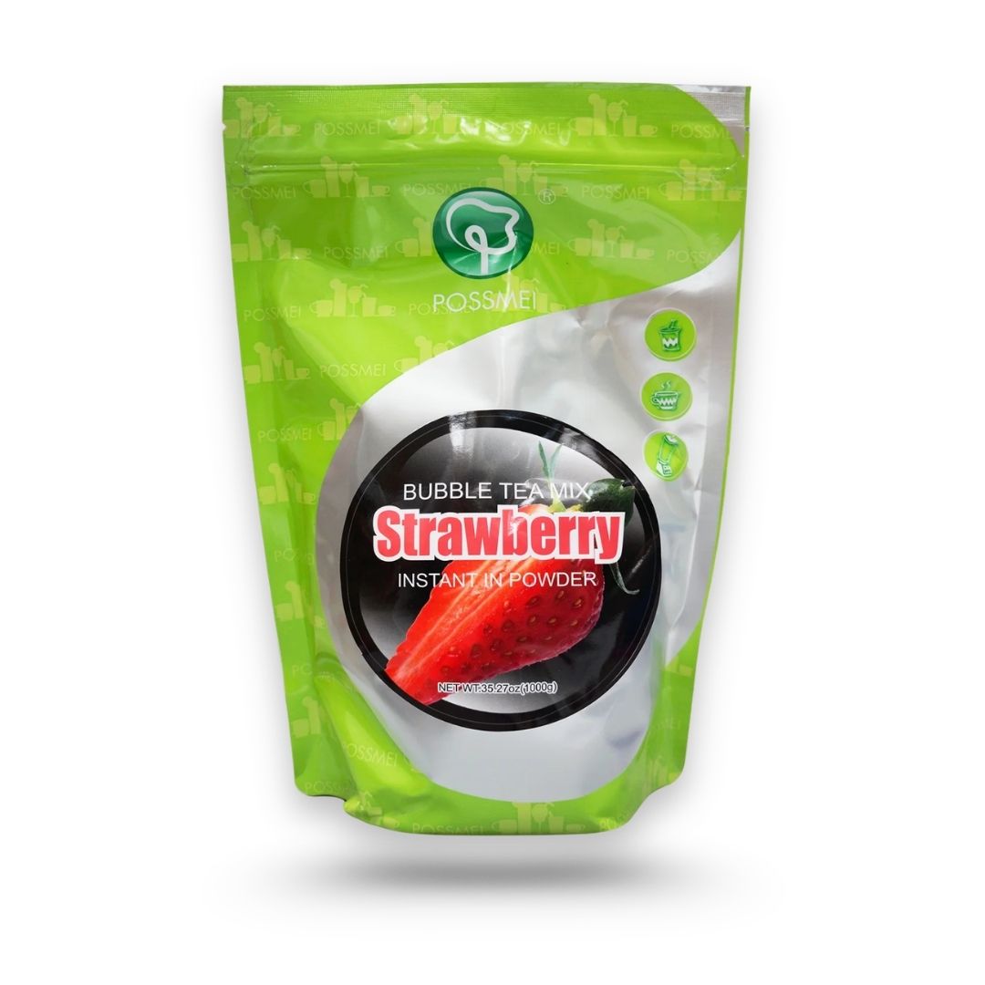 strawberry powder packaging by Watercome for bubble tea milk tea and dessert drinks